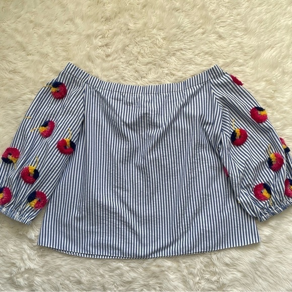 Tanya Taylor x Revolve Top Michele Striped Off-the-Shoulder Embroidered 8 - Picture 4 of 12